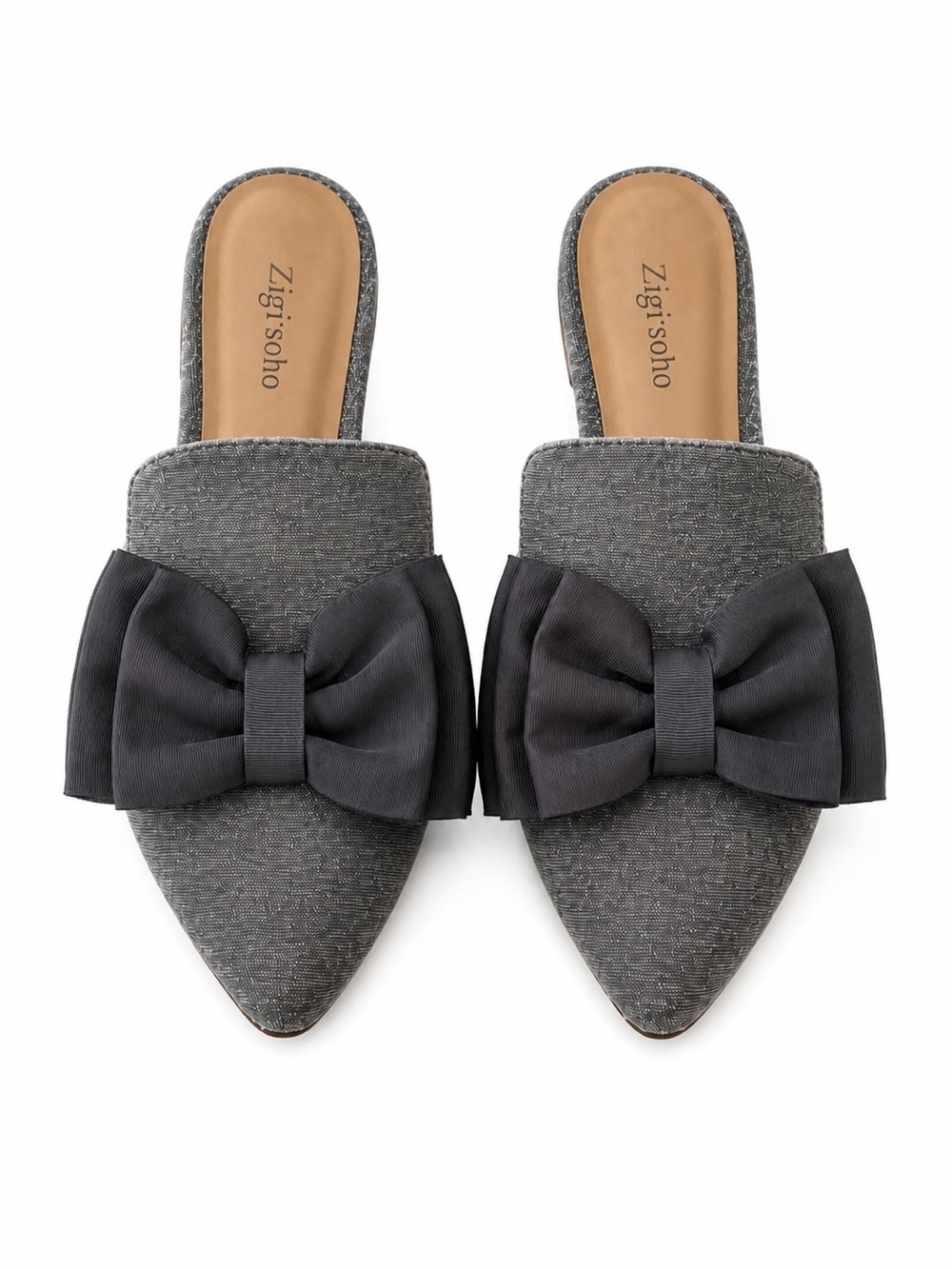 Zigi Soho Charcoal Pointed Bow-Front Mules